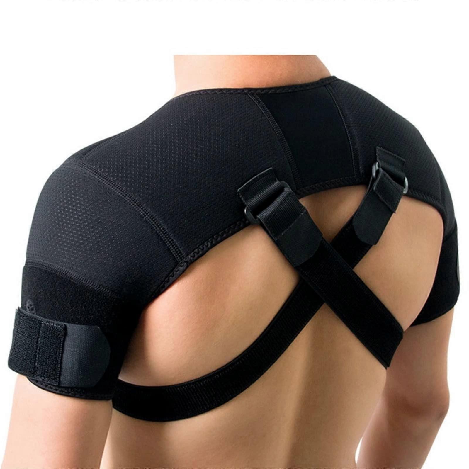 Double Shoulder Brace Adjustable Support Belt For Back Pain Relief Cross Compression Double Bandage XL Size Onecolor