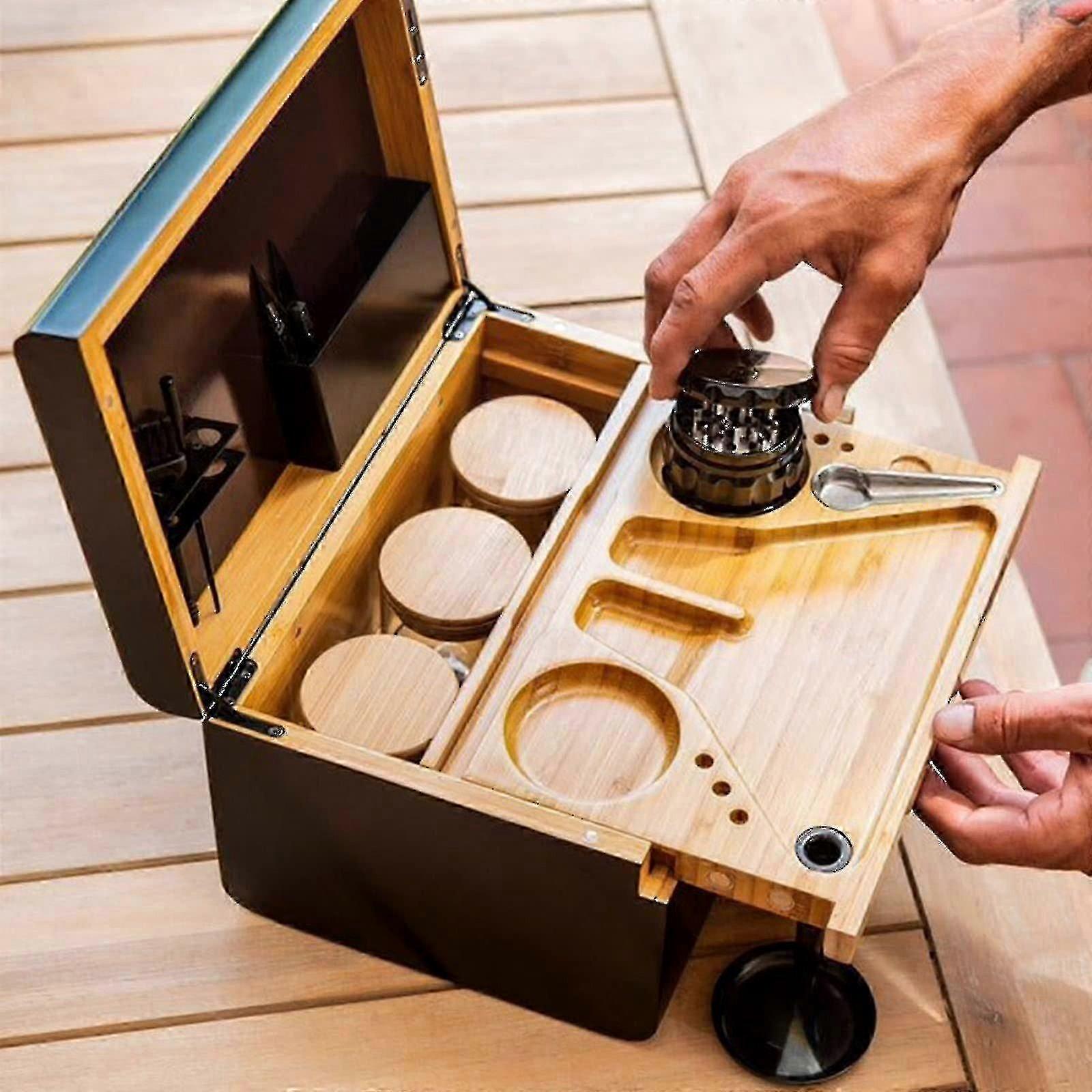 High-Quality Bamboo Storage Container with Removable Tray and Divider, Lockable Wooden Organizer Box