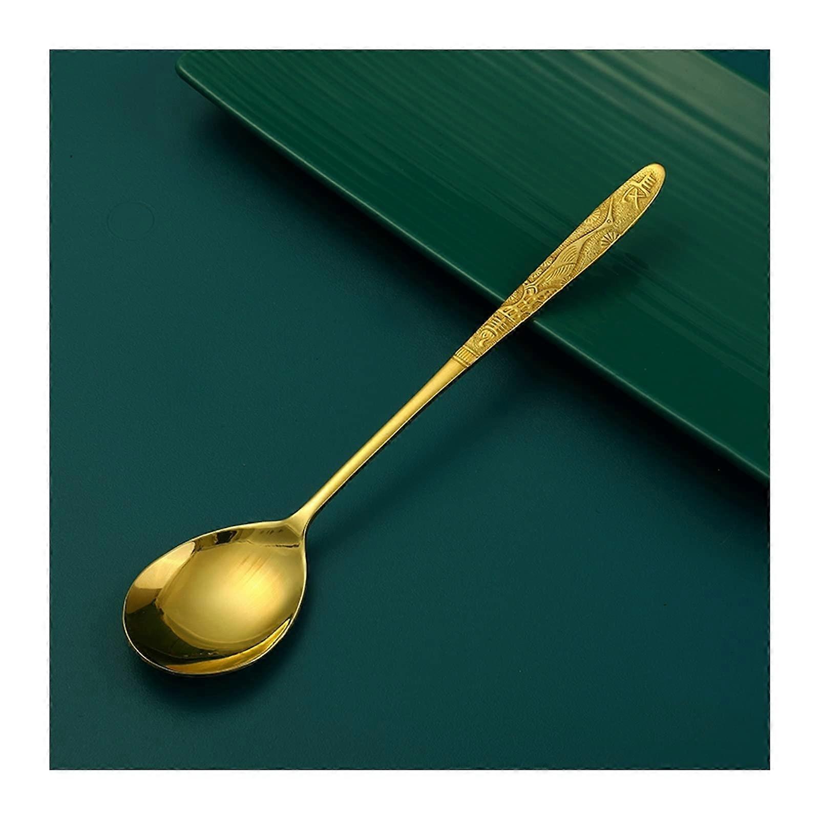 Dinner Spoons Brass Handmade Long Handle Thickened Solid Tableware Grey Color