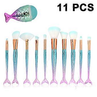 Mermaid Makeup Brush Set, 11-Piece, Soft Bristles, Durable and Multi-Functional