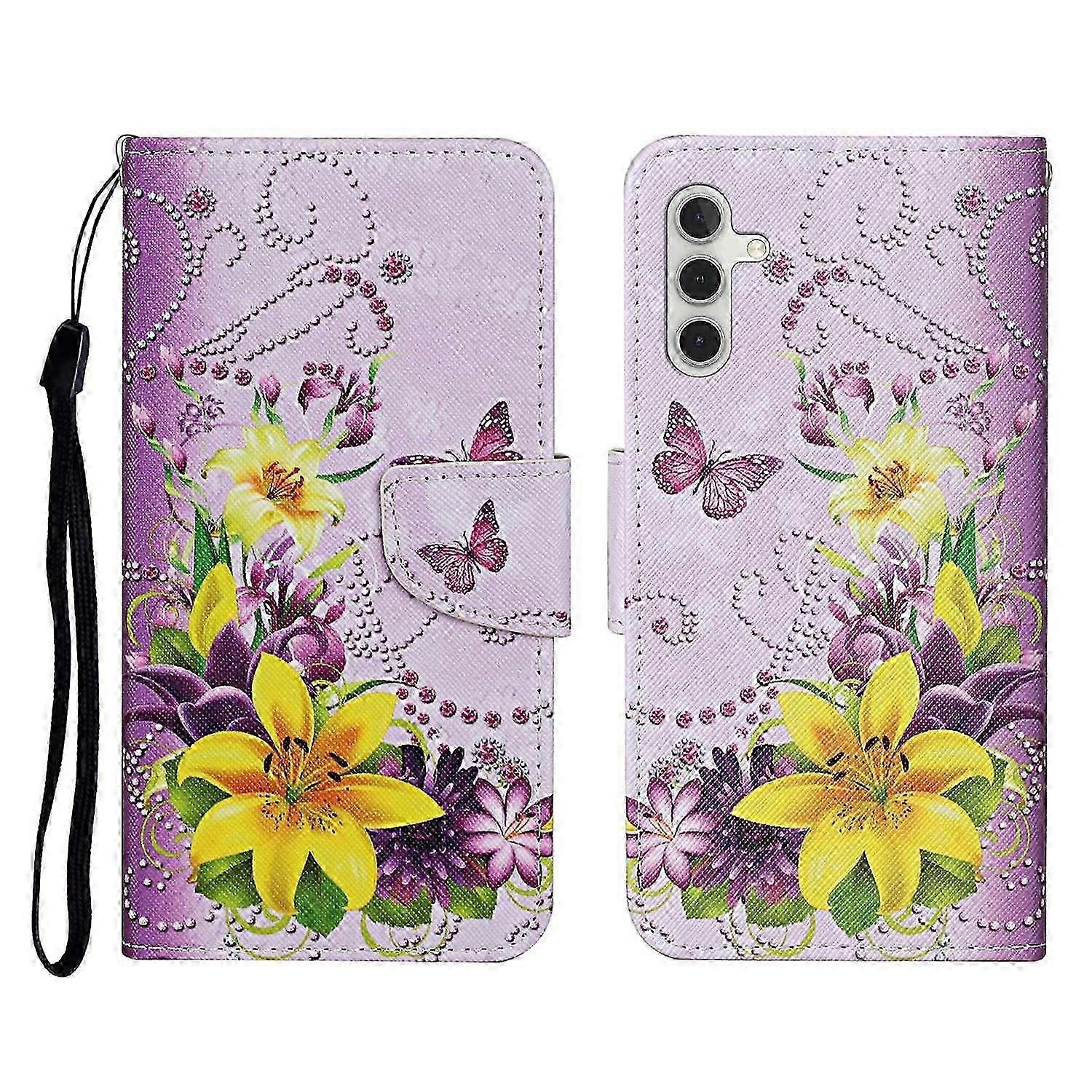 Pattern Printed Protective Phone Case with Wrist Strap for 5G Smartphones