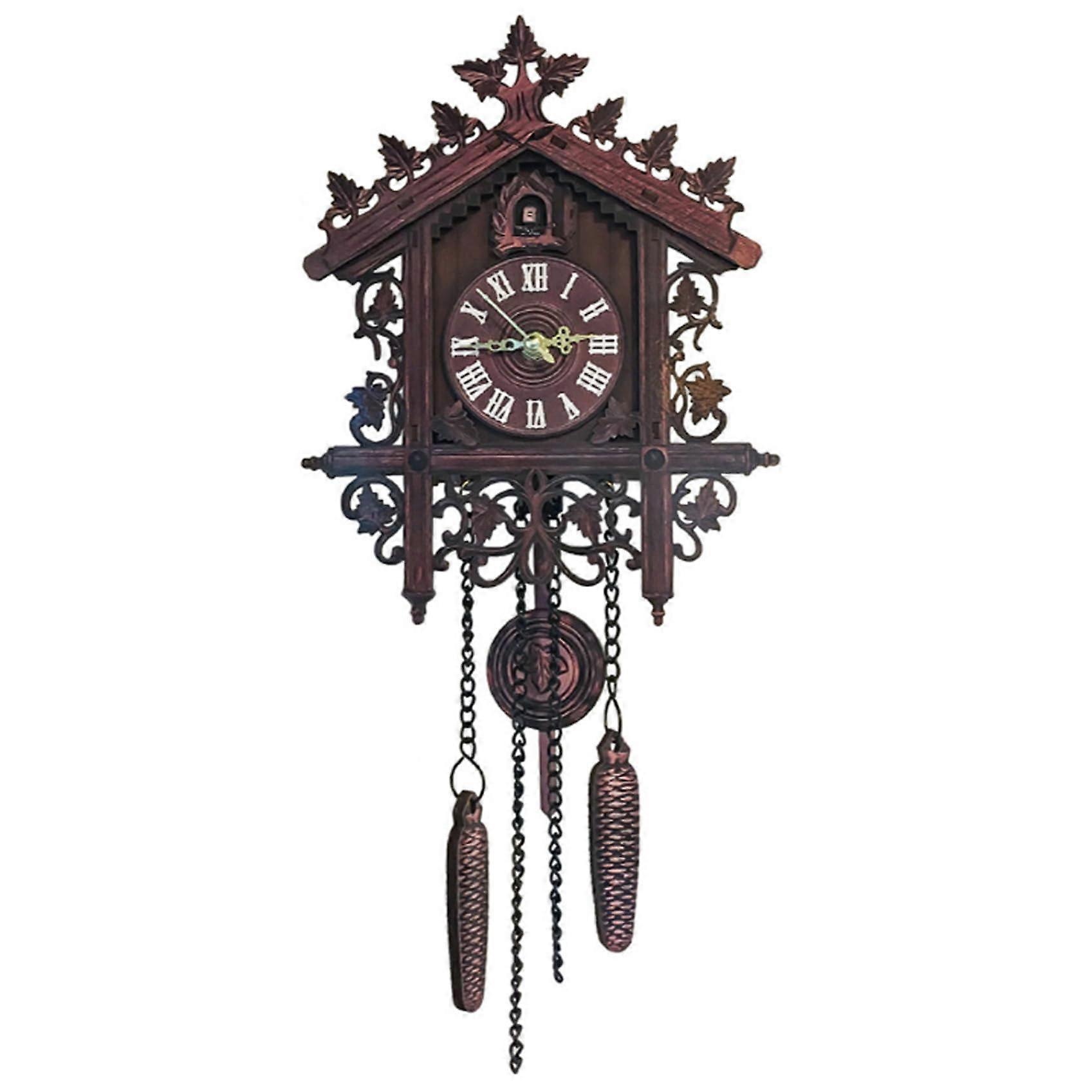 Cuckoo Clock For Wall, Traditional Carved Koo Koo Clock With Pendant, Roman Numeral Dial, Density Board, Dark Black