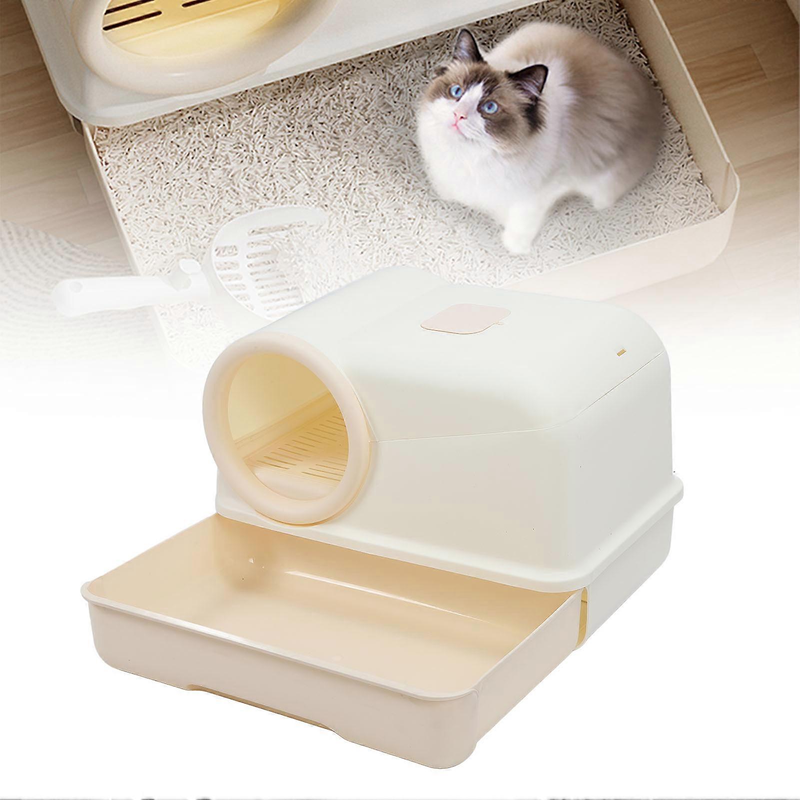 Spill Proof Enclosed Cat Litter Box for Large Cats, Plastic