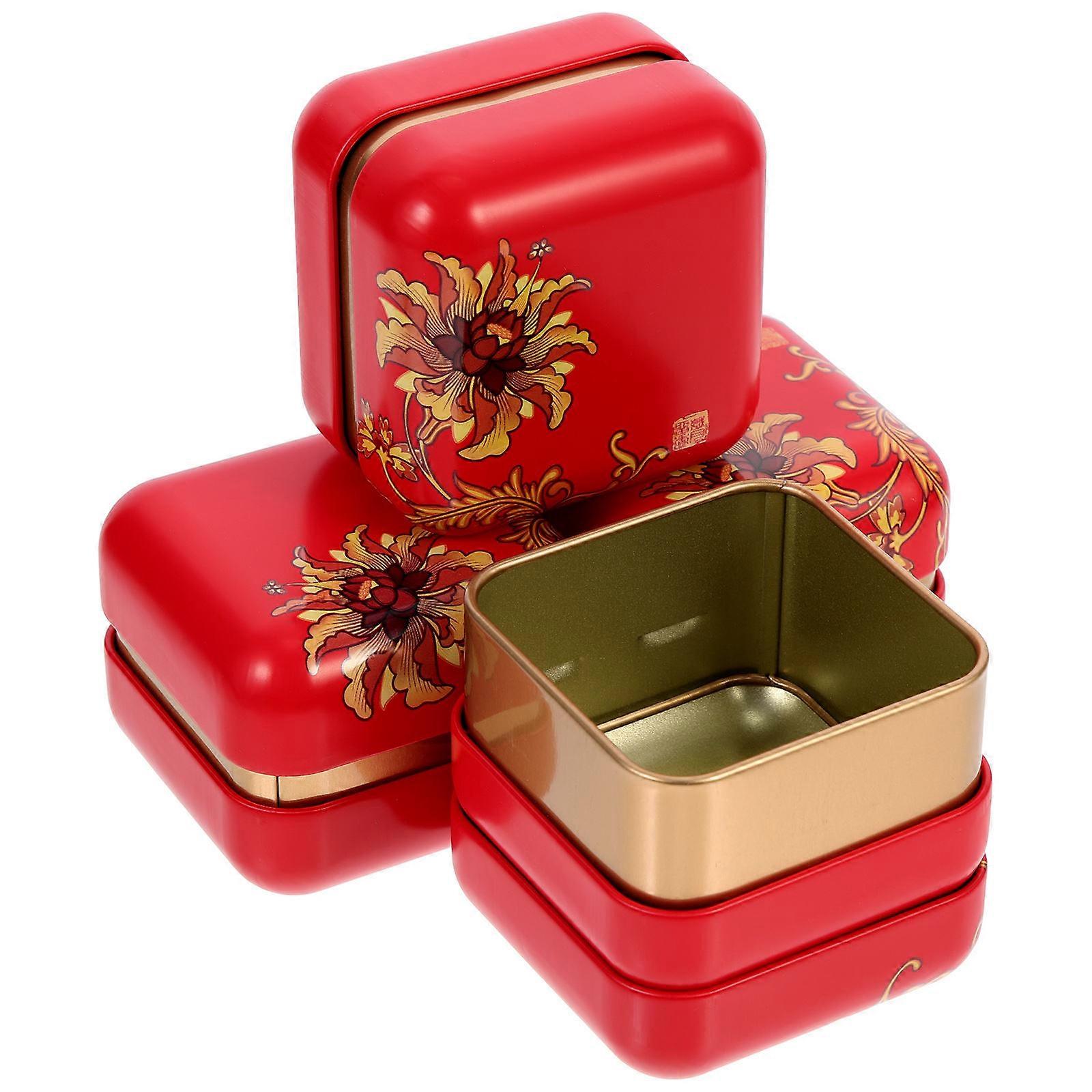 Multi-Function Metal Tea Container for Storage 4Pcs Red Household Canisters