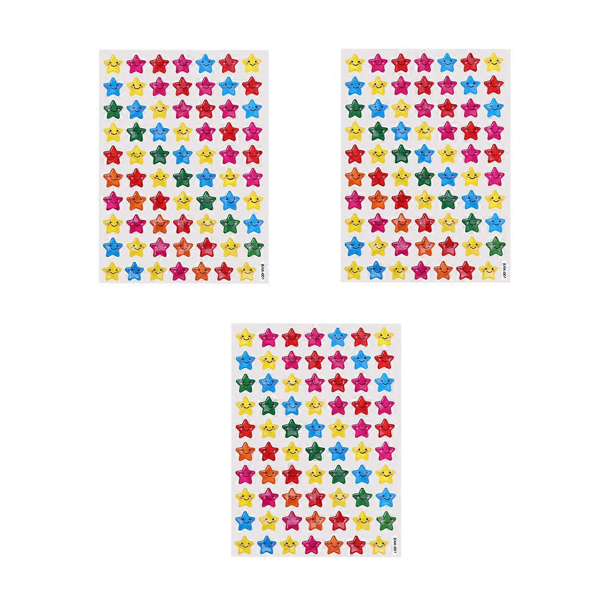 Colored Star Stickers for Student Rewards with 3 Sheets of Smile Face Shapes