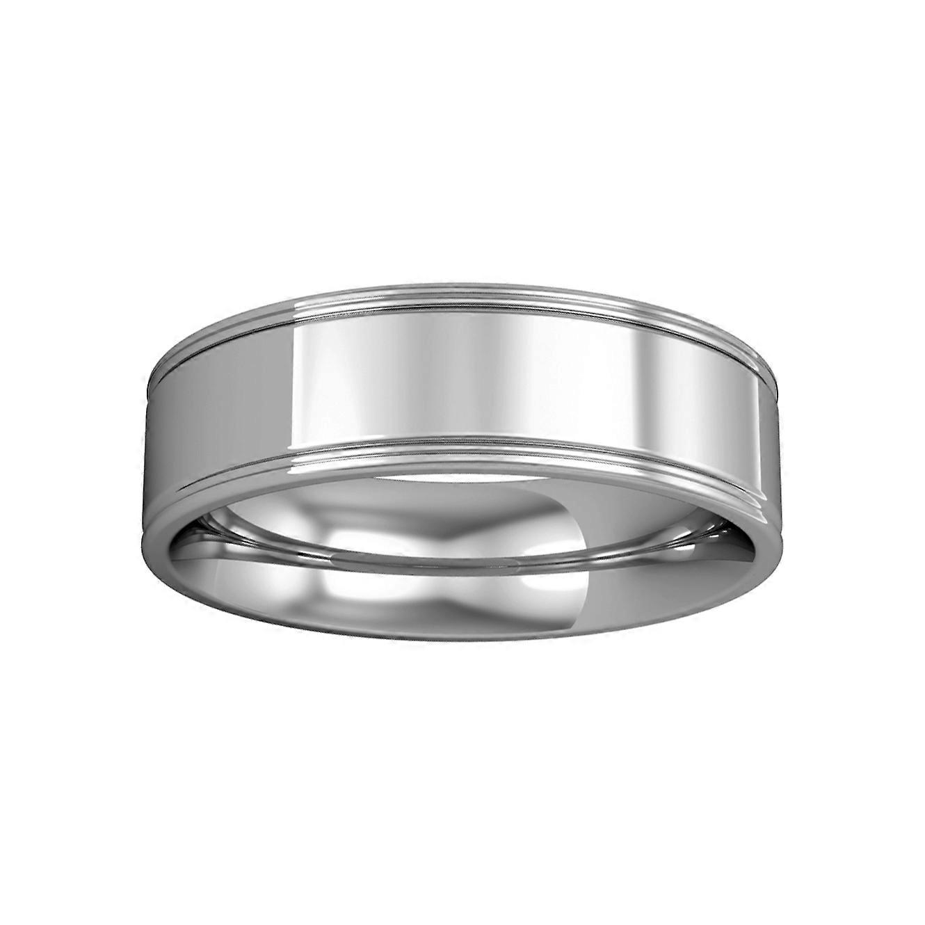 Jewelco London 18K 白金 - 6 毫米必备平场轨道边缘戒指结婚承诺/结婚戒指