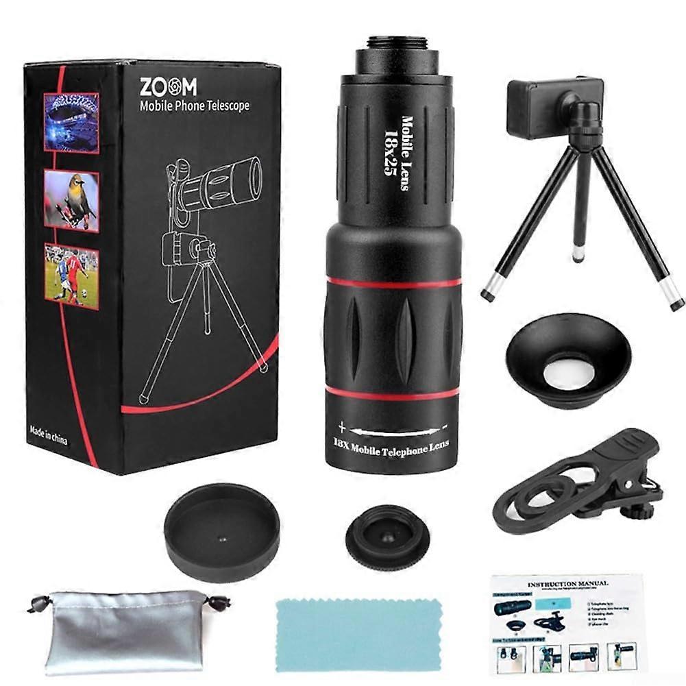 Monocular Zoom Telescope 18X64X Magnification Aluminum Alloy Adjustable Clip Handheld Stand For Bird Watching