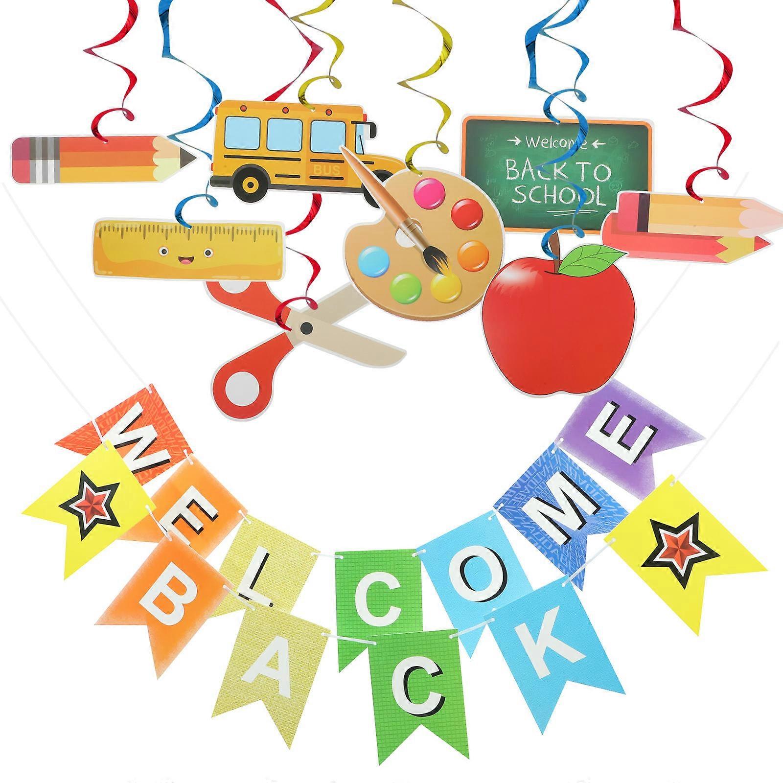 Paper Party Banner Welcome Back Banner for Party Use 2Sets with Hanging Spirals