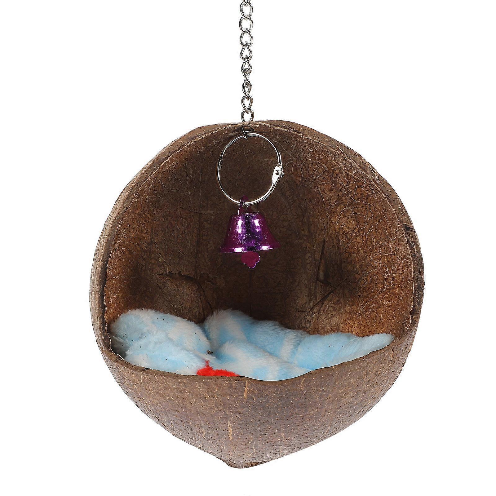 Bird Nest Coconut Shell for Warm Bird Bed 4Pcs with Bell in Coffee Color