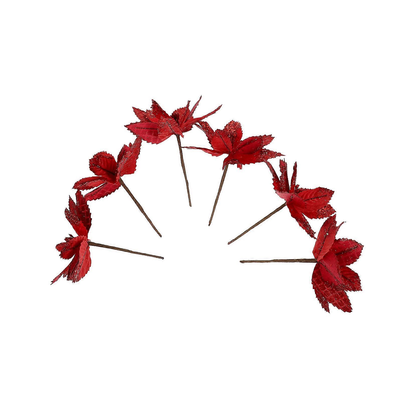 Polyester Artificial Christmas Flower for Decoration 12Pcs Red Simulated Decor