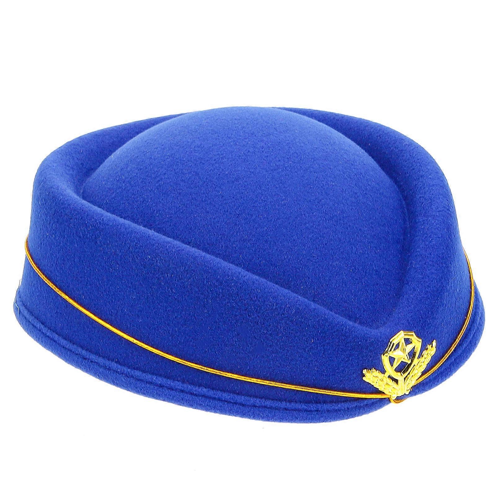 Flight Attendant Hat Blue Stewardess Hat for Party 4Pcs Pack
