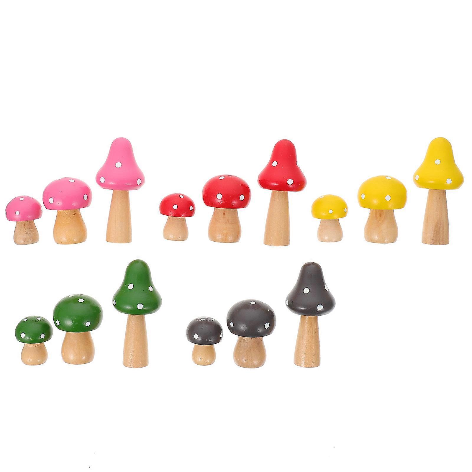 Assorted Color Wooden Mushroom Ornament for Tabletop Display 30Pcs