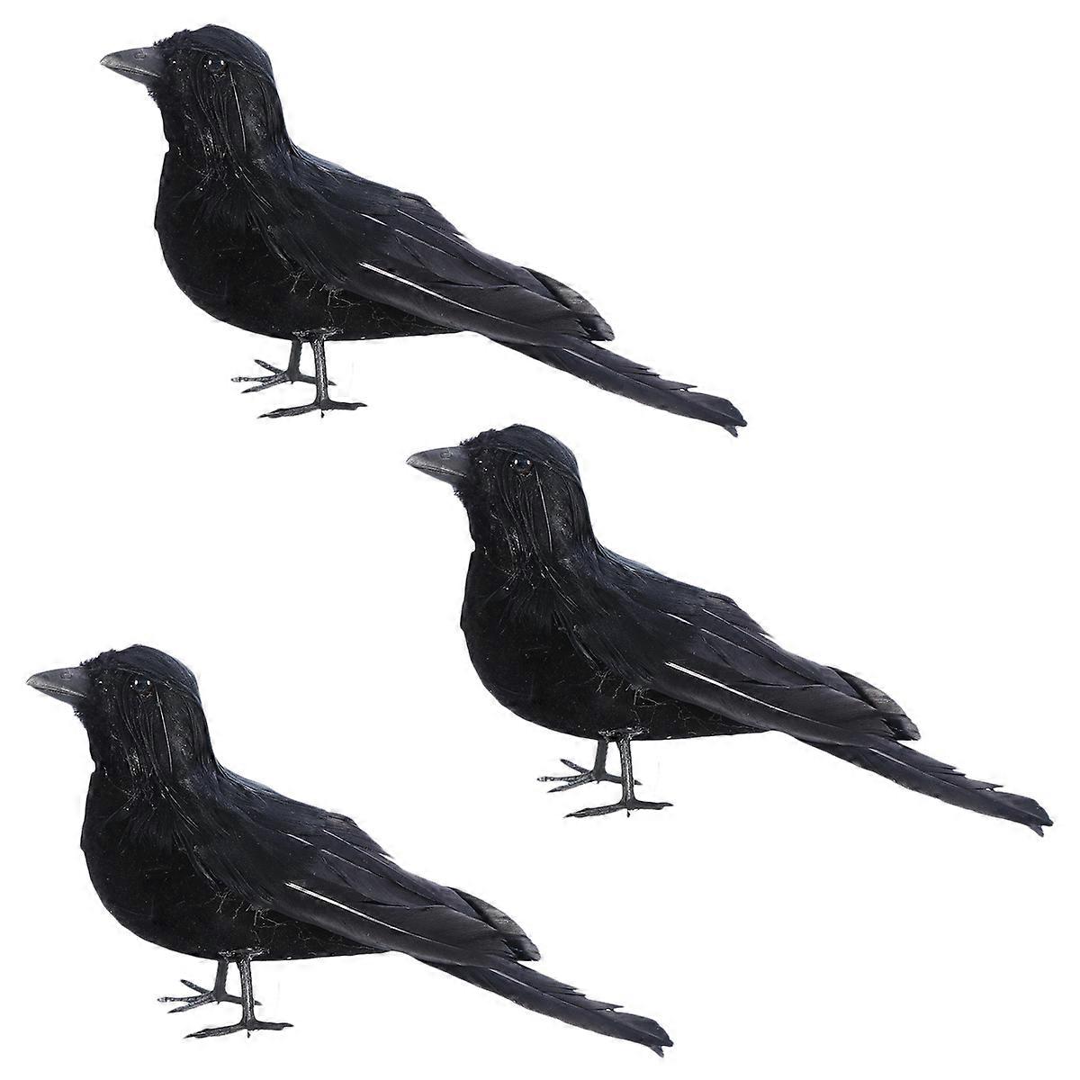Simulated Crow for Halloween Decoration 3Pcs Black Decor Bird Set