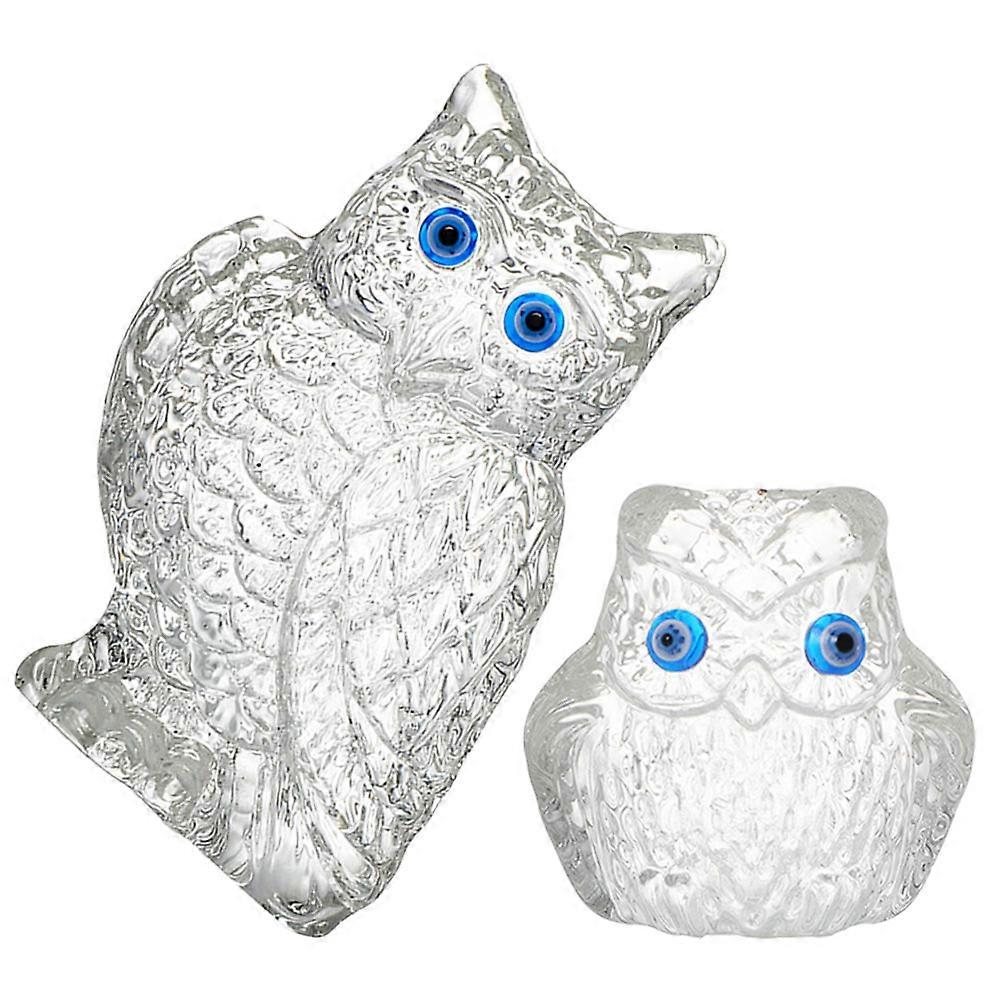 Owl Statue Crystal Home Office Desk Decor Owl Shape Transparent 1 Set