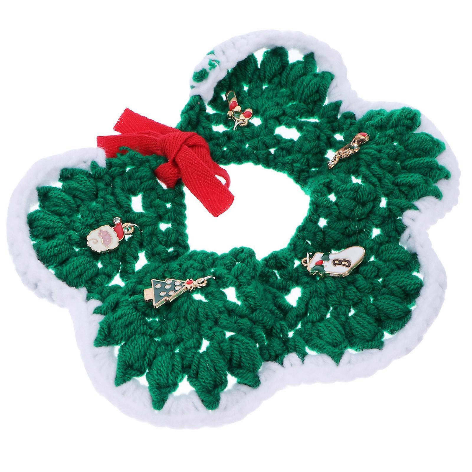 Handmade Christmas Pet Collar Wool for Adjustable Dog Cat Collar 2Pcs