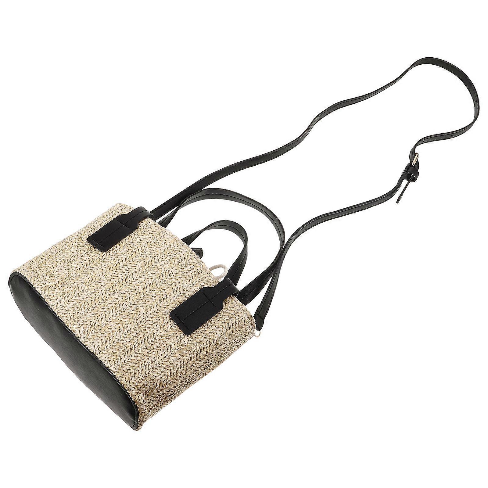 Drawstring Handbag for Decoration 2Pcs Beige Woven Bucket Bag Portable for Women