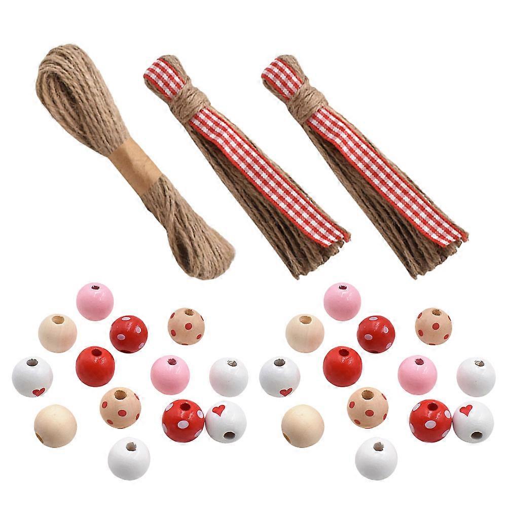 Valentine's Day Garland Wood Beads For Handmade Gifts And Family Activities In Round Shape 2 Sets