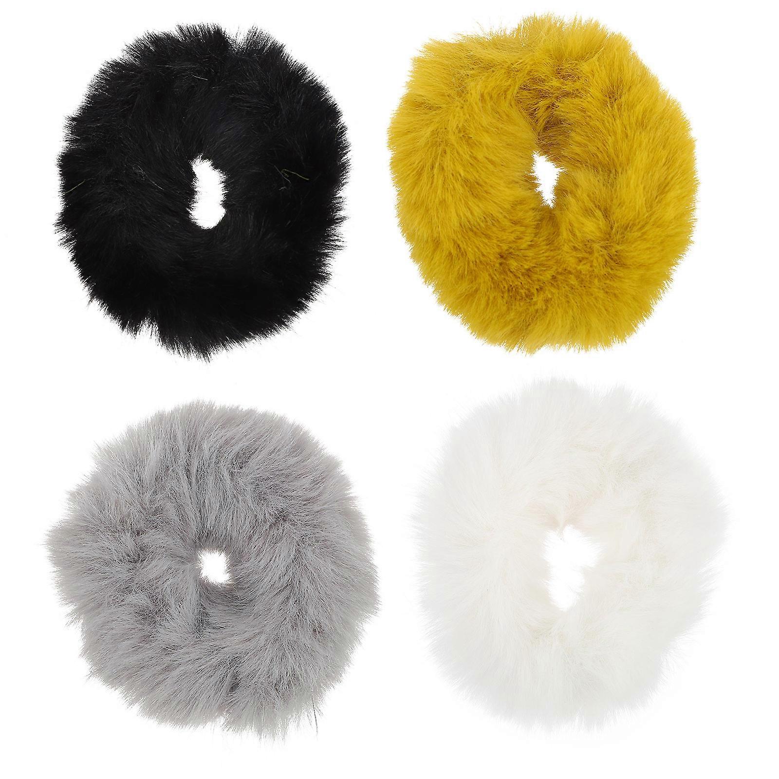 Elásticos de cabelo peludos 4 peças cores sortidas elásticos para penteados para mulheres e meninas 8,5 x 8,5 x 3,5 cm