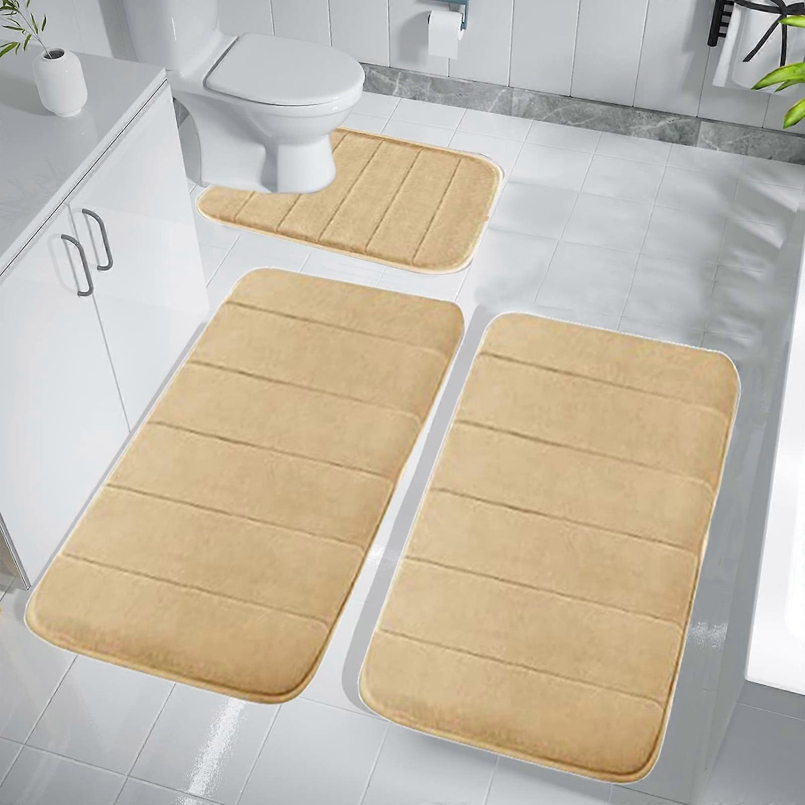 aoksee 3-Piece Memory Foam Bath Mat Set - Soft, Water Absorbent, Non-Slip, Thick, Machine Washable, Quick-Drying