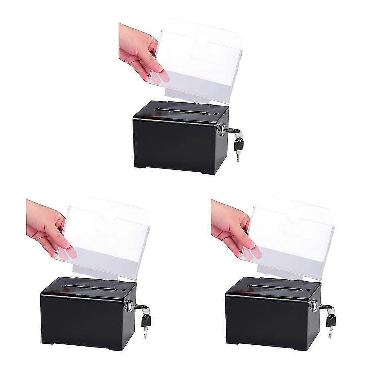 Donation Box with Lock - Acrylic Suggestion Box with Slot, Ballot Lock Box with Sign Holder for Raff