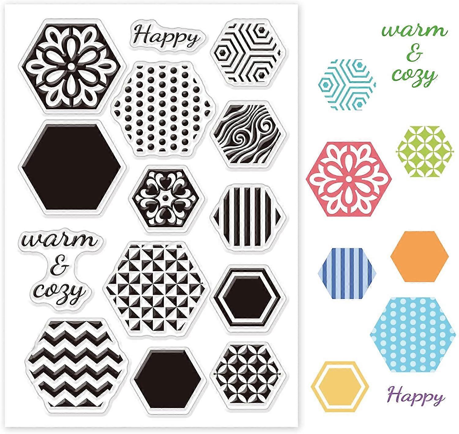Hexagonal Pattern Silicone Clear Stamps, Honeycomb Transparent Stamps Compatible with Scrapbooking, DIY Cards, Photo Album, Paper Craft