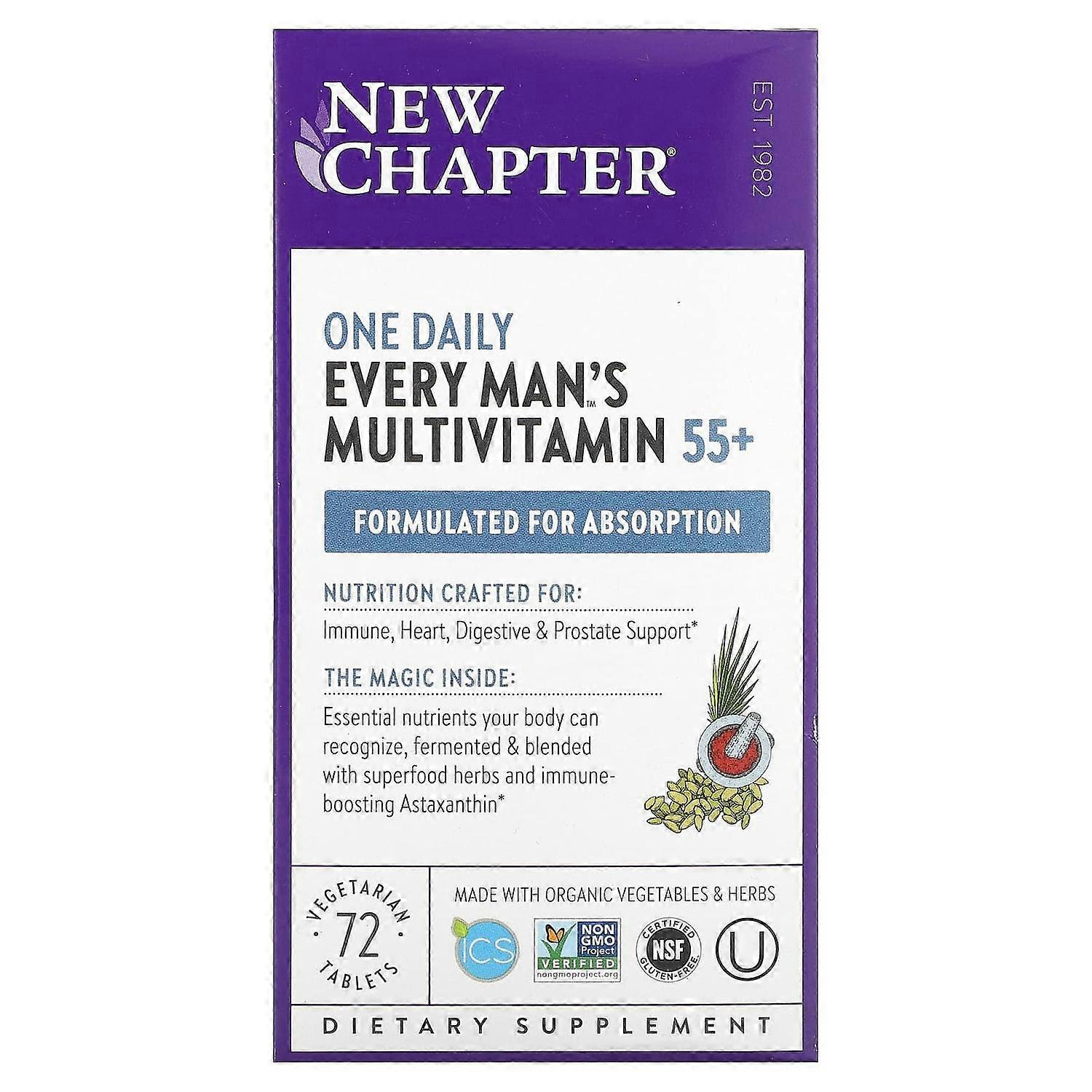 New Chapter, Every Man's One Daily 55+ Multivitamin, 72 Vegetarian Tablets