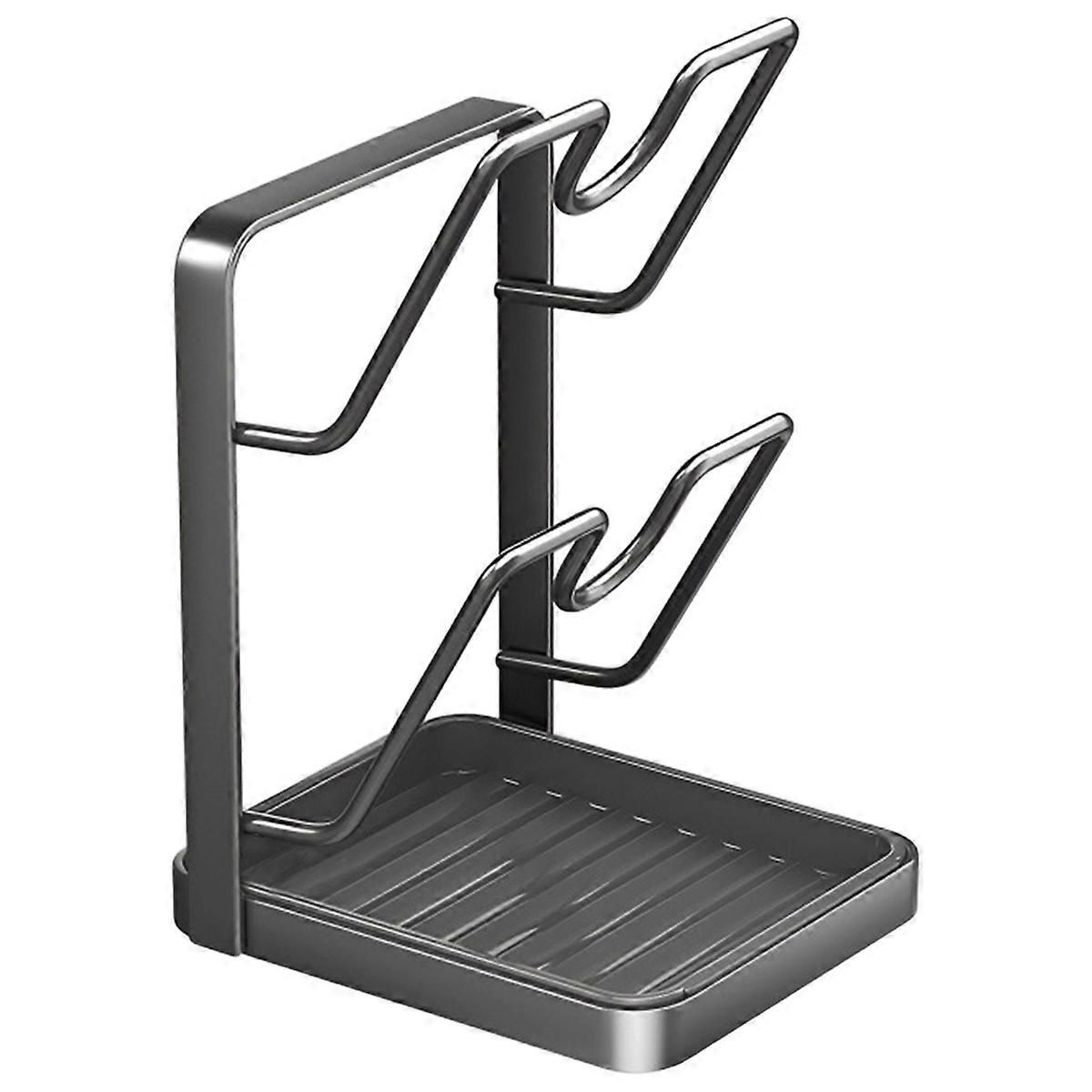 Kitchen Pot Lid Rack with Drainage Tray, Multi-Functional Countertop Cutting Board Storage Rack, Space-Saving Easy B