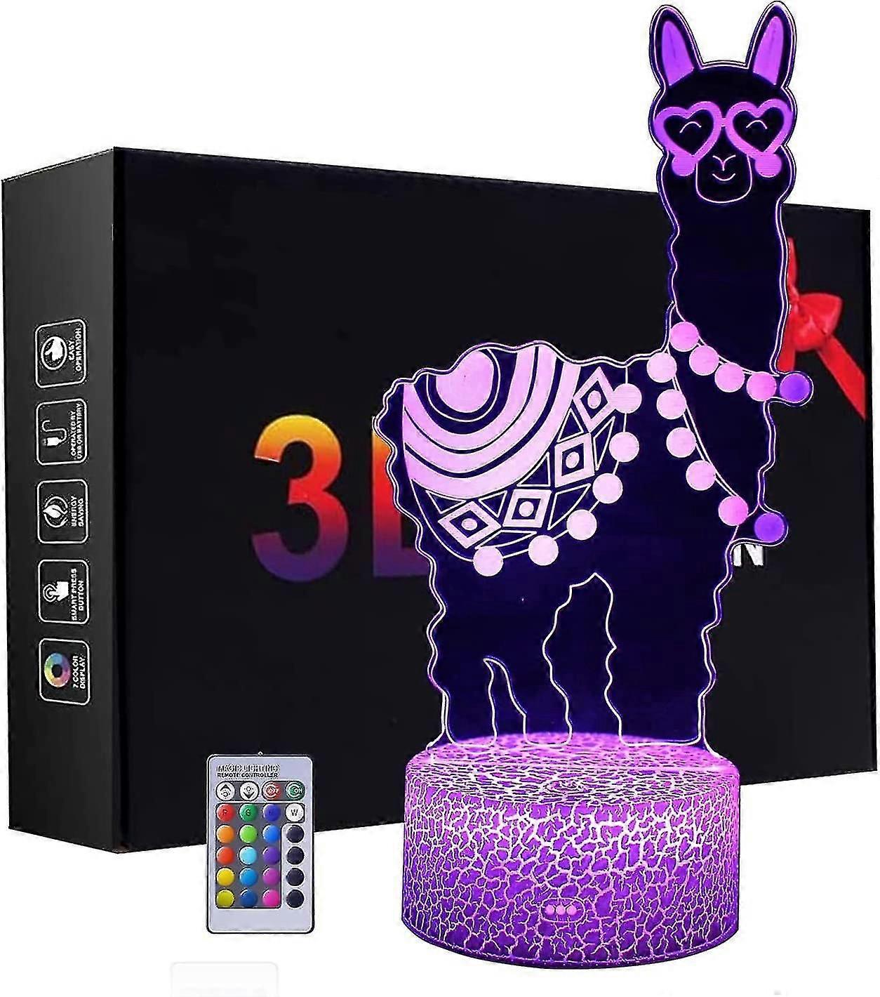 Lama Nachtlicht, 3D Alpaka Illusion Lampen Kinder Led Schreibtischlampe mit Fernbedienung & Smart Tou