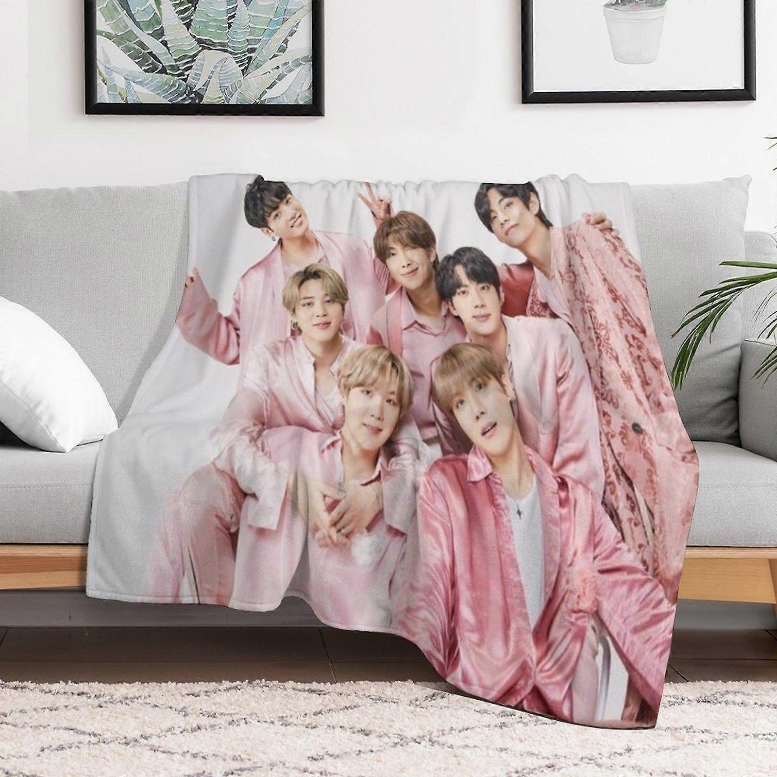BTS Breathable Velvet Blanket for Sofa Lounge Winter Soft Touch No Shedding Anti-Wrinkle