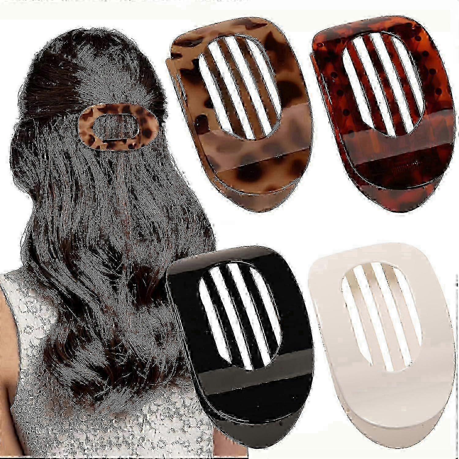 4 PCSフラットヘアクリップ、ラウンドレイダウンヘアクロークリップ女性、フレンチストロングホールドヘアバレッタ、太い細い髪、快適な湾曲フラットC