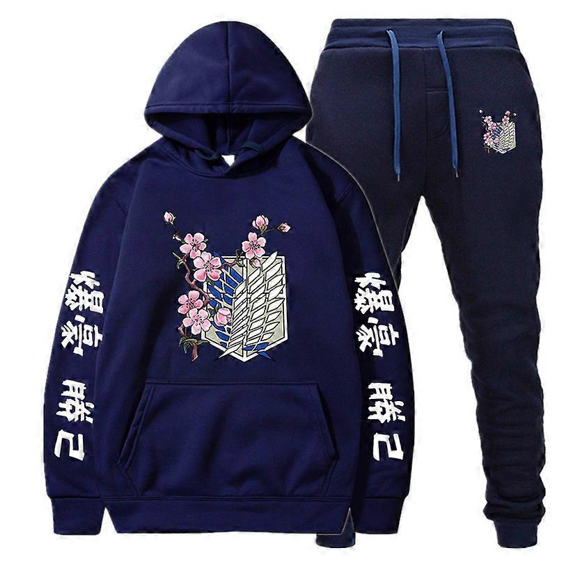Long-sleeved hoodie with anime-style floral badge, loose-fitting Harajuku-style tracksuit