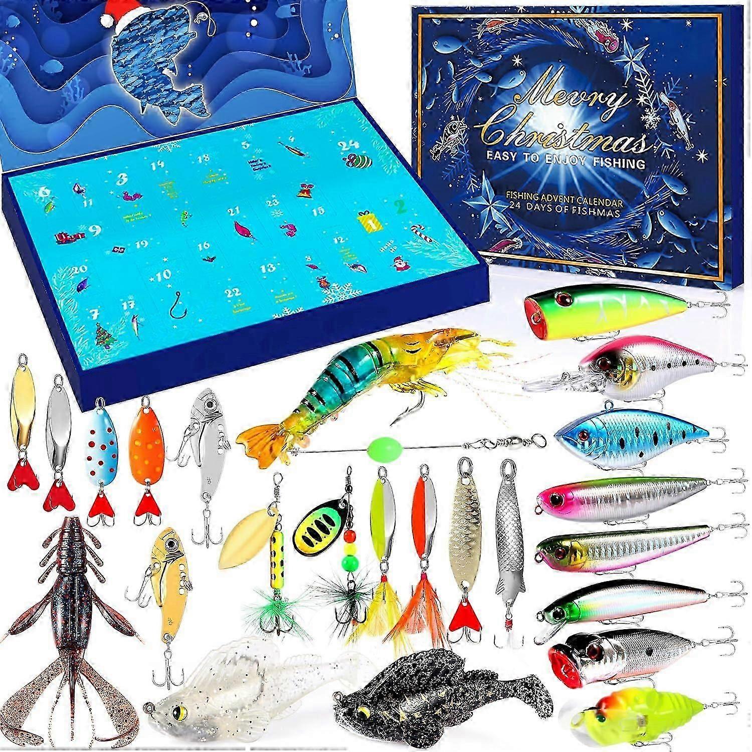 2025 Fishing Lure Advent Calendar with 24 Days of Tackle for Christmas Countdown and Men's Gifts