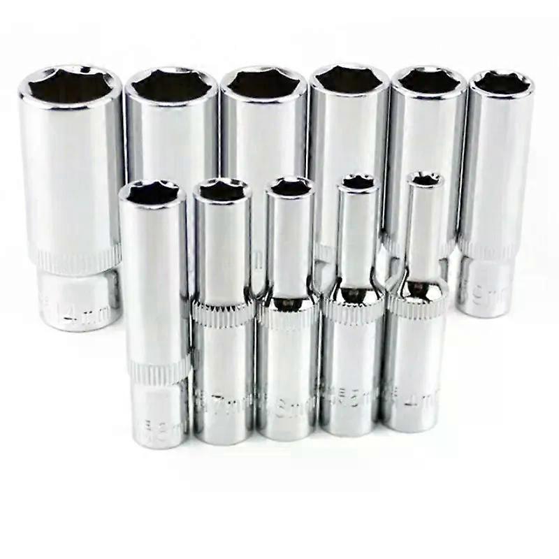 11pcs Metric Long Chrome Socket Set 1/4-Inch Drive 6-Point Deep Socket From 4 Mm To 14 Mm Professional Grade