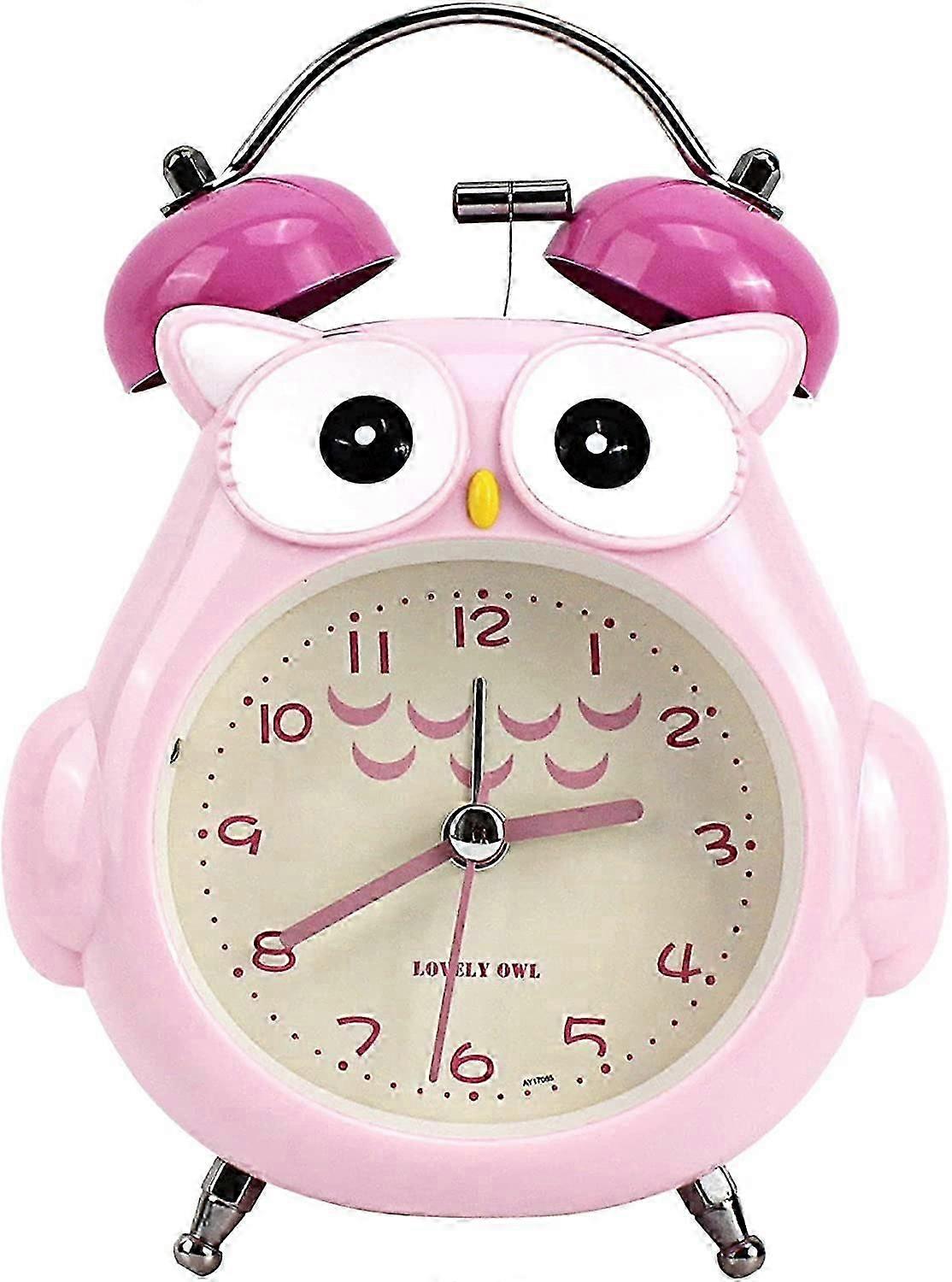 子供目覚まし時計かわいい漫画フクロウ大音量ベル目覚まし時計ナイトライト付き非時刻み机時計