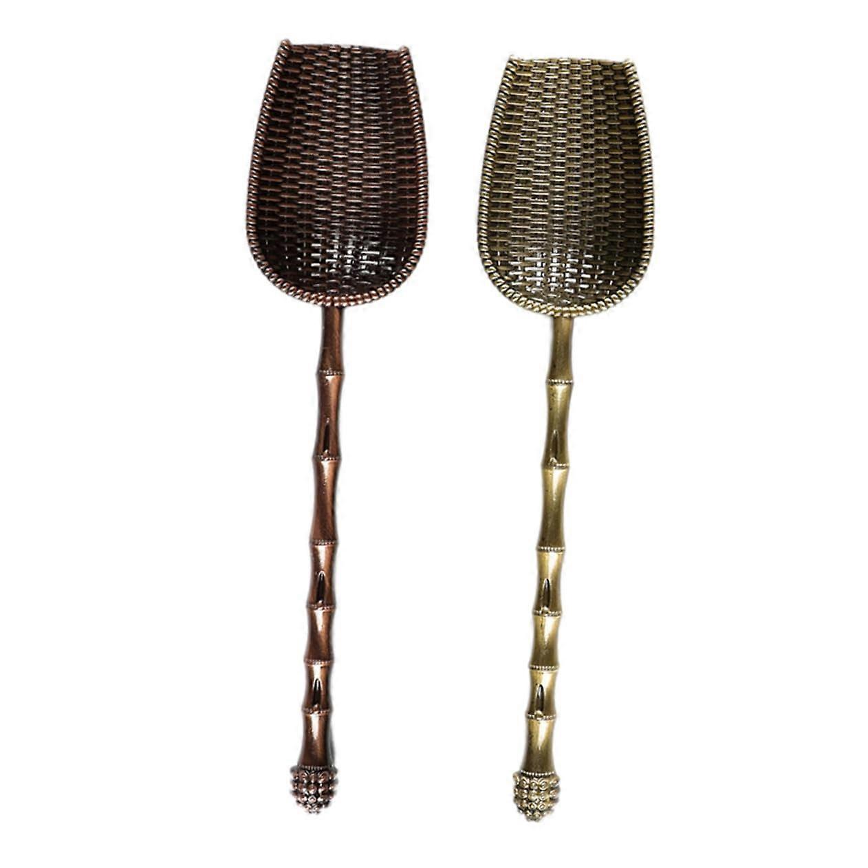 Metal Tea Spoon and Shovel Set of 2 with Long Handle for Loose Leaf Tea in Ancient Red and Blue