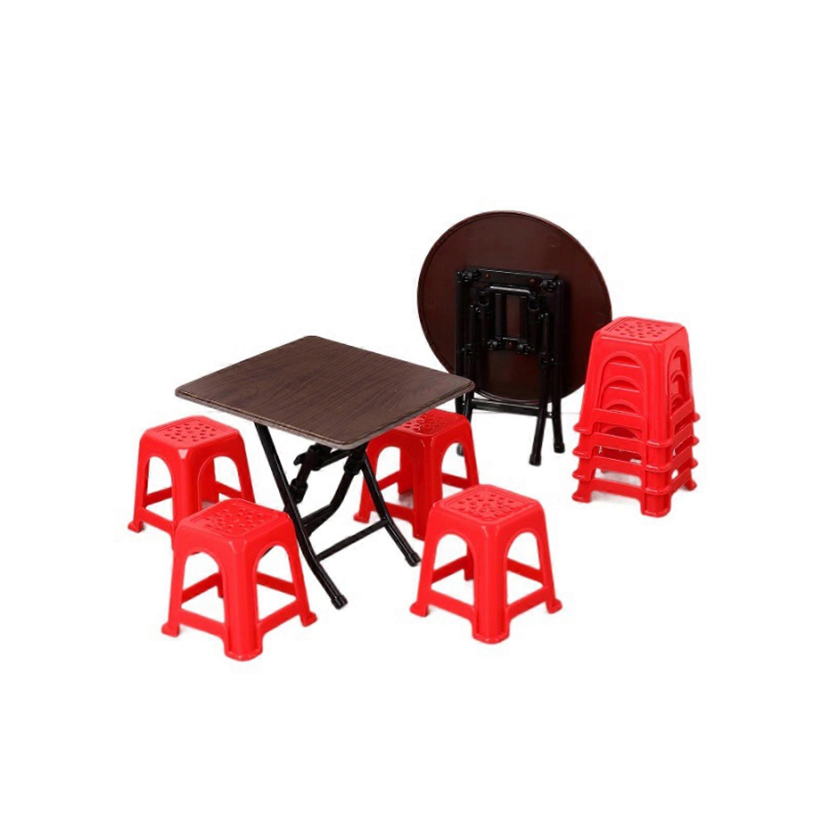 Miniature Furniture Set With Round Square Dining Tables 8 Red Stools 1/12 Scale Doll House Decoration Display Essential Multicolor