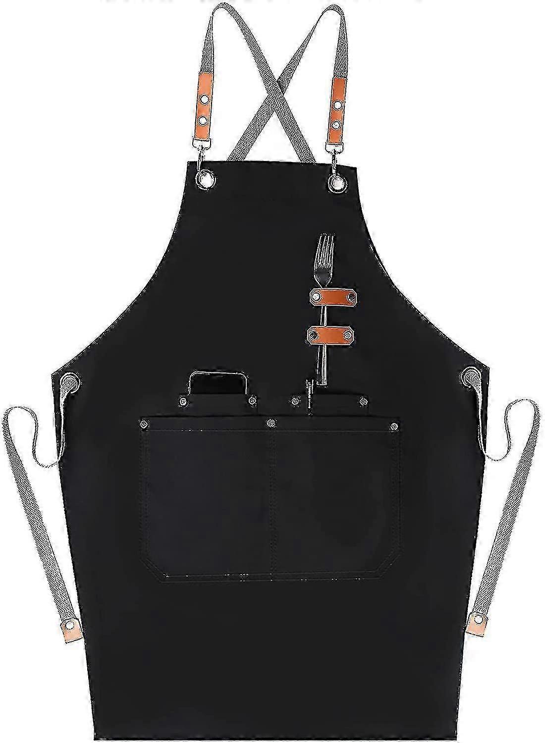 Chef Apron With Cross Back Bib Apron Cooking Aprons With Large Pockets For Men