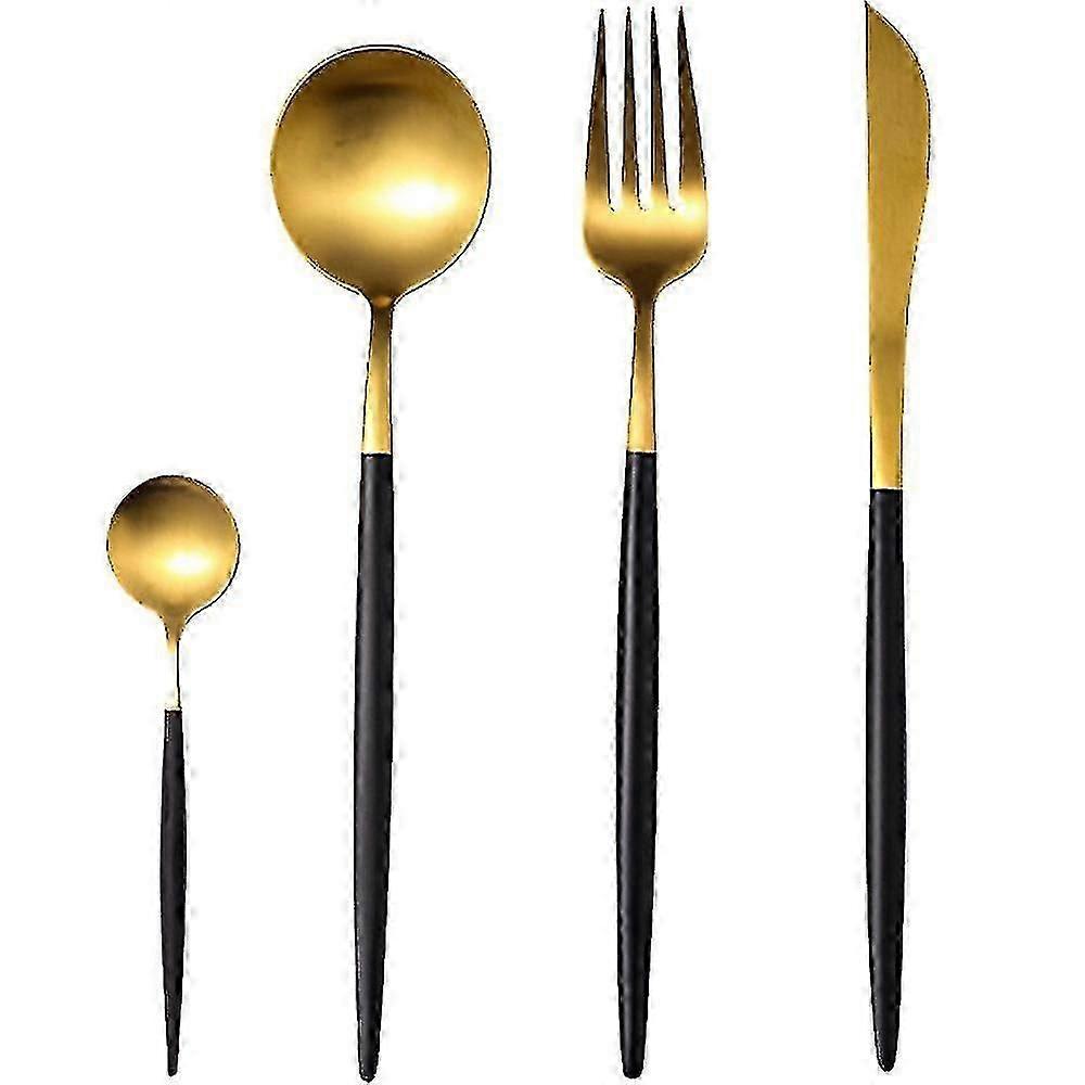 Gold Silverware Set Matte Flatware Set 304 Stainless Steel Flat Cutlery Set For Handle Forks Knife Spoons Set, Satin Finish Tableware Set For Home Res