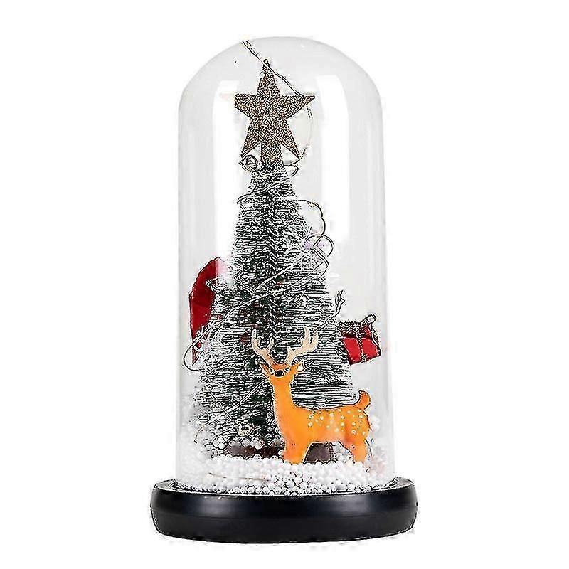 Lighted Christmas Snow Globe Lantern, Cedar Window Decorations Led Glass Cover Ornaments, Battery Operatec