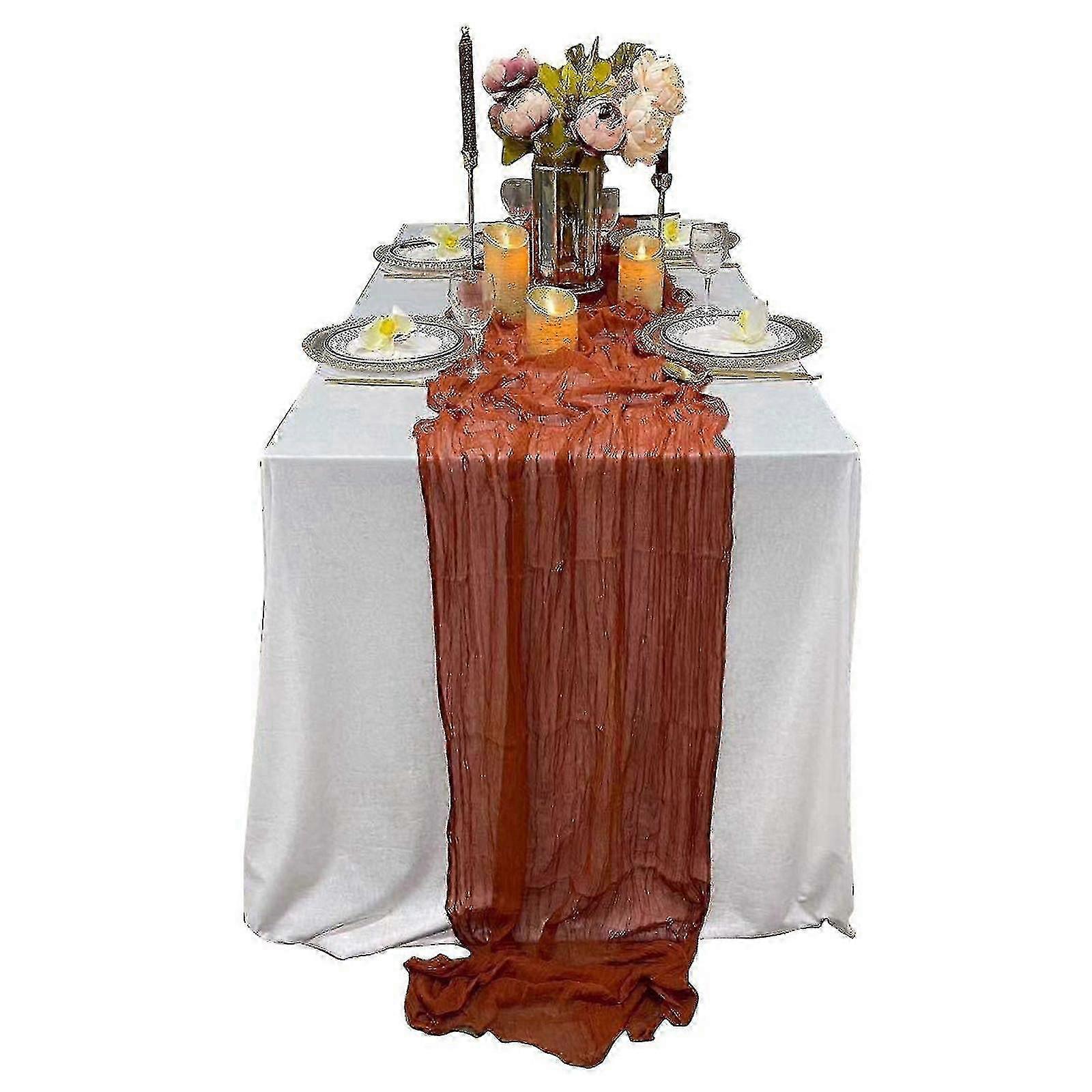 For Wedding - Extra Long Crumpled Cheesecloth Table Runner & Table Cloth