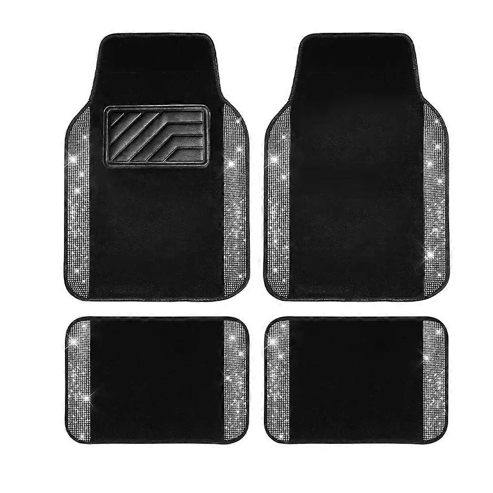 Car Floor Mat Set Universal Non-Slip PVC Heel Pad Bling Diamond Print Pattern All-Weather Car Foot Mat Protector