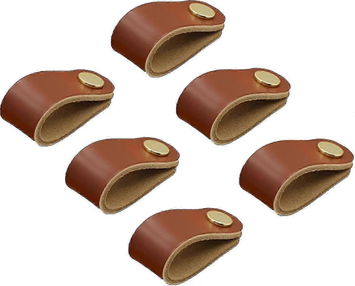 Leather wardrobe handles for doors - 6pcs polished leather knobs