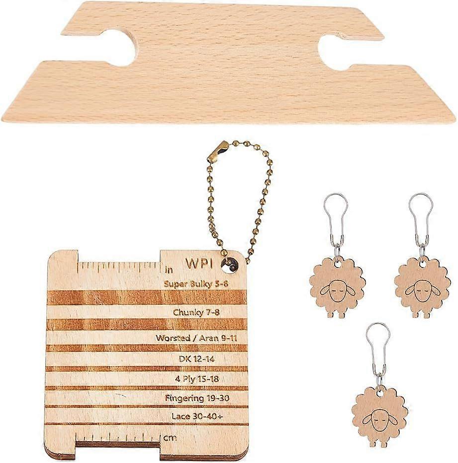 1 Set Wood Knitting Gauge Rulers Wooden Knitting Tool Set with Yarn Ball Chain 3 Sheep Stitch Markers and Shuttle Knit Accessories for Beginners Exper