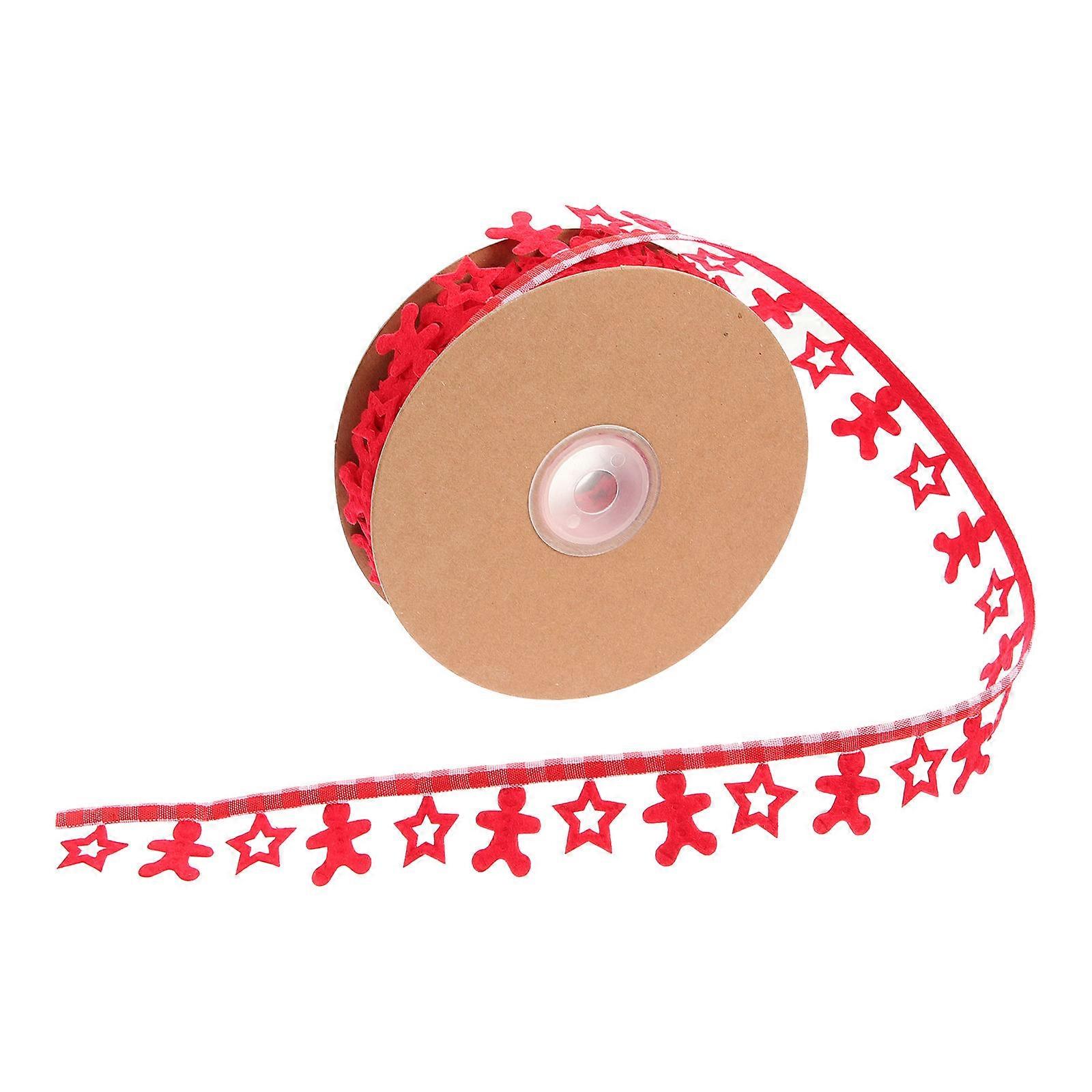Xmas Wrapping Ribbon With Star Gingerbread Man Pattern 5 Rolls Red For Decorating And Wrapping Holiday Occasion