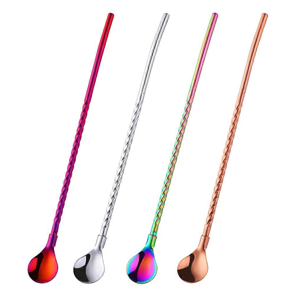 Creative Straw Spoon for Drinking Use 12Pcs Stainless Steel Set