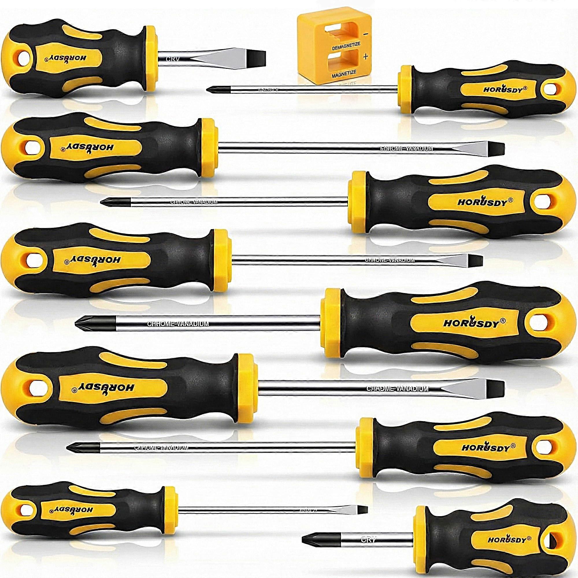 11 Piece Magnetic Screwdriver Set with Magnetizer, Precision Tips and Ergonomic Non Slip Grip