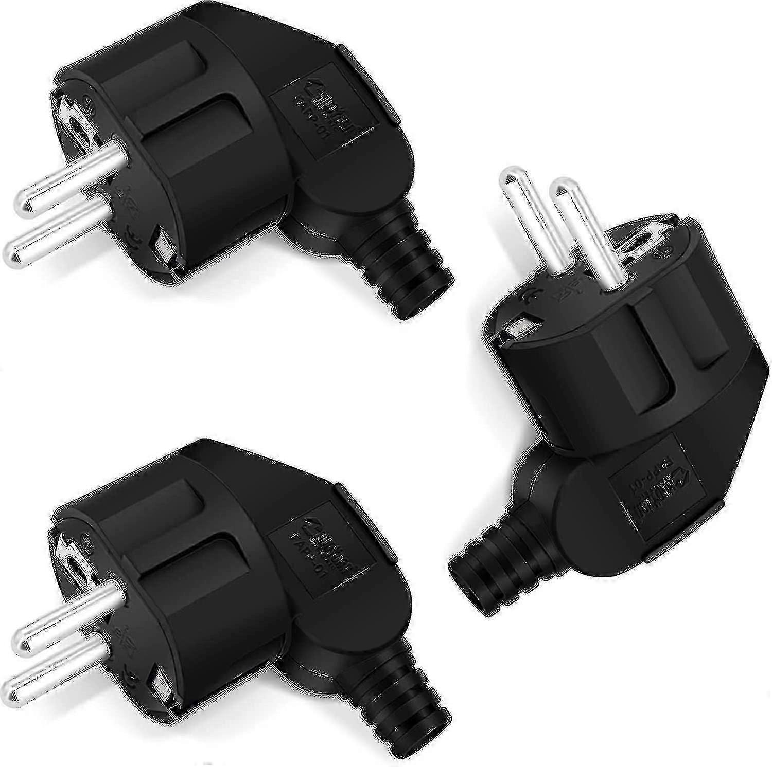 3-Piece Angled Schuko Plug Set with Anti-Kink Cable Protection