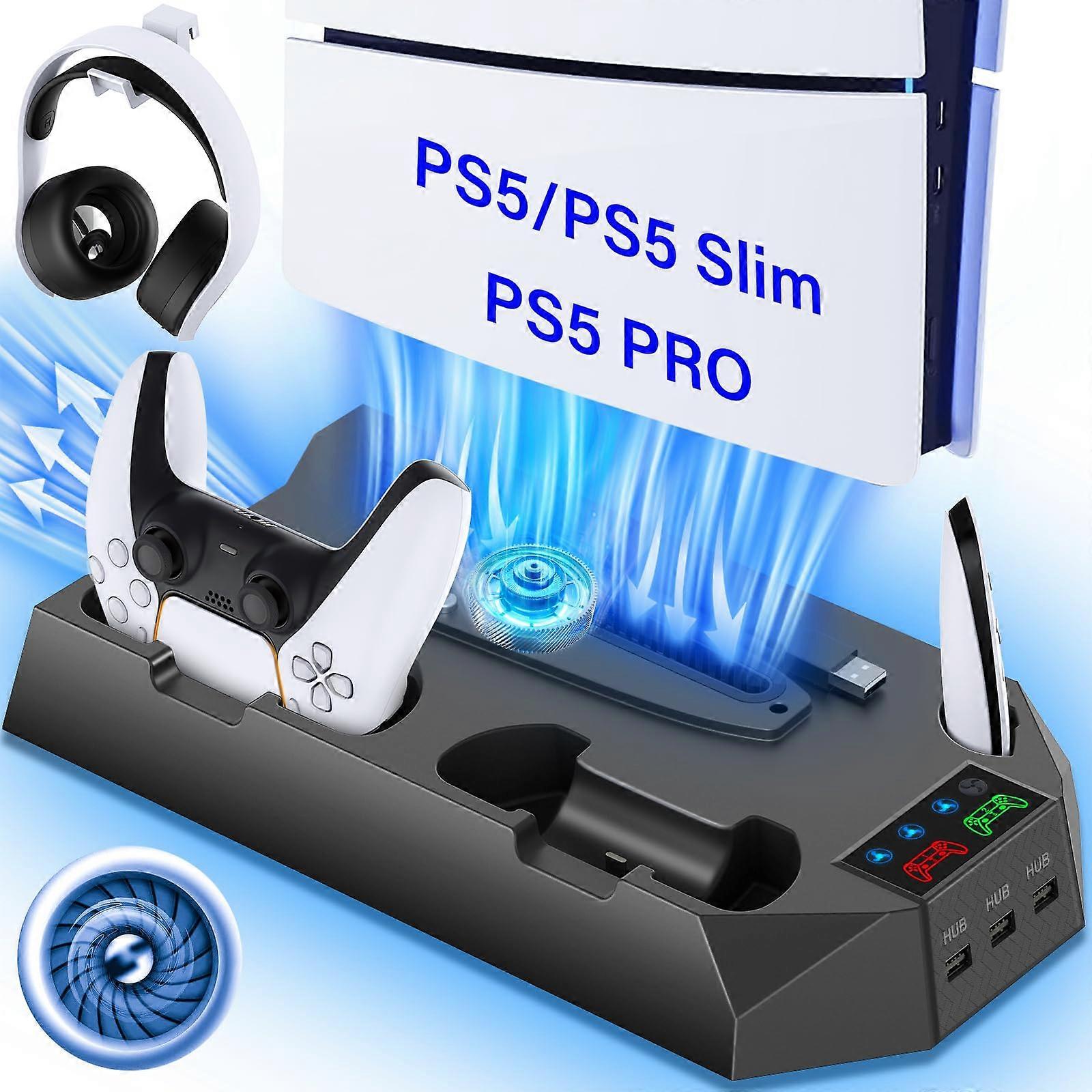 PS5 Cooling Stand with Controller Charger, Adjustable Fan, USB Hub Dock for PS5 Slim/Pro Console