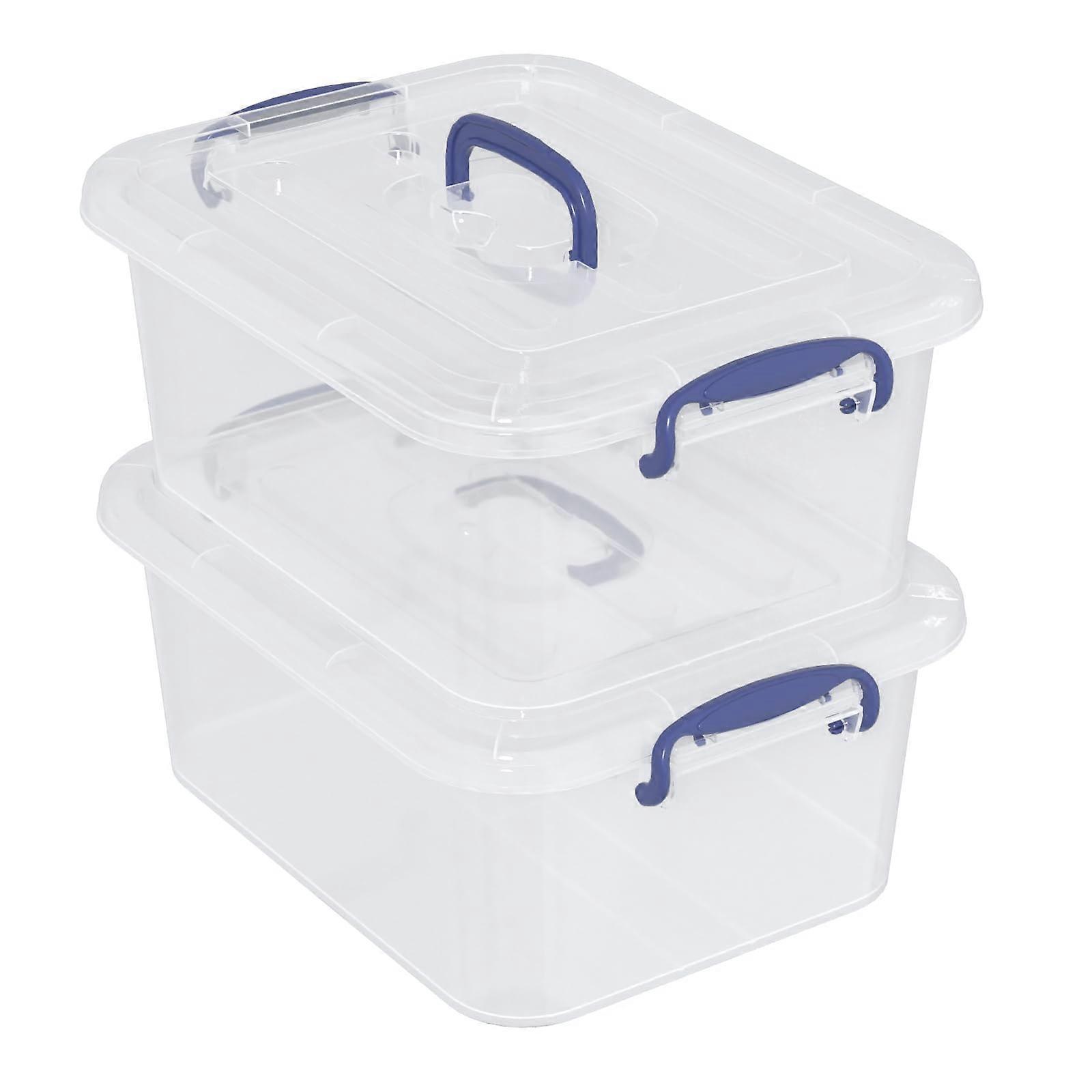 Plastic Storage Bins with Lids, 8 Qt Clear Stackable Organizer with Handles, 2 Pack for Crafts and Office