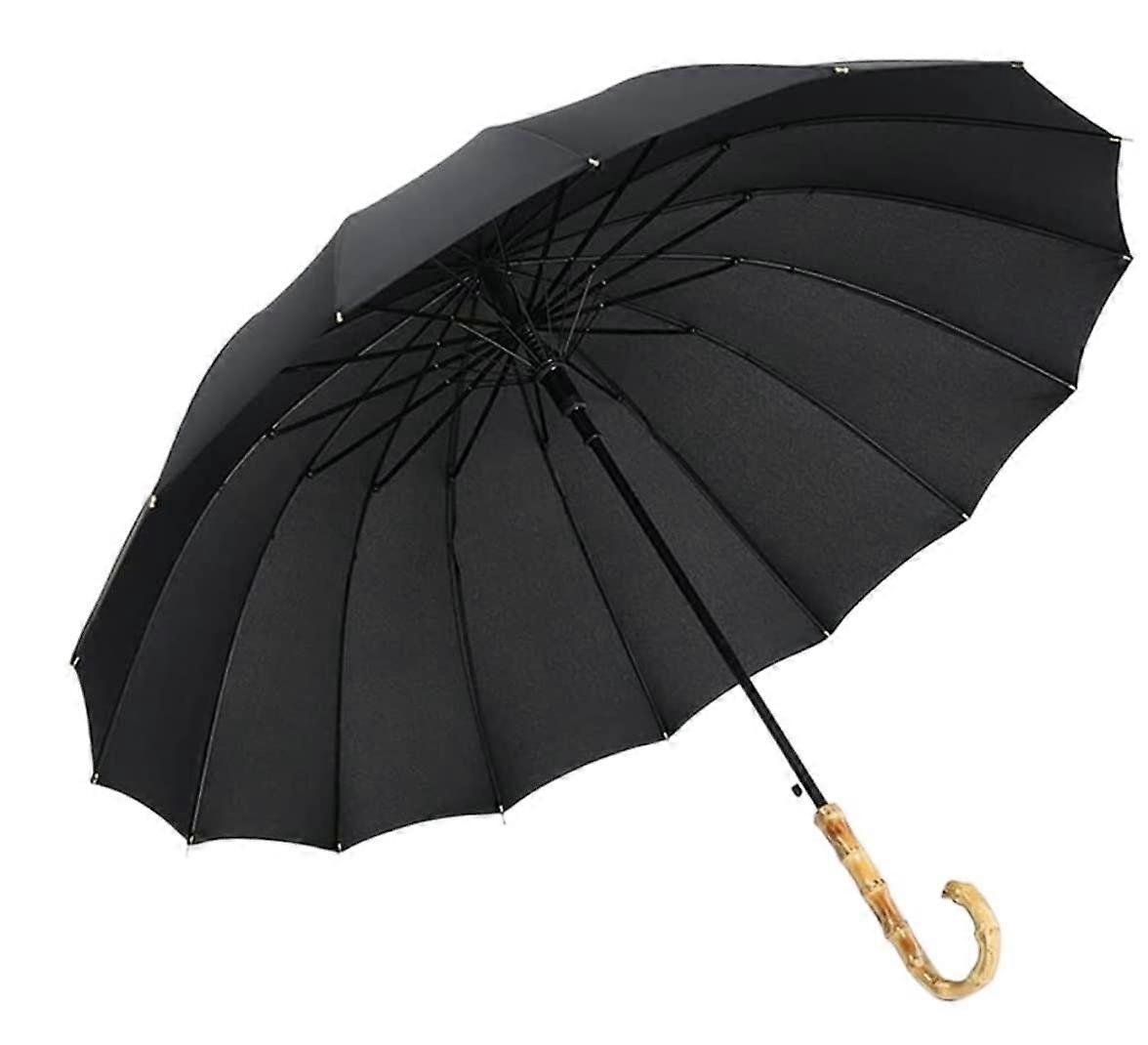 Golf Umbrella Windproof Large Canopy UV Protection Bamboo Handle for Sun and Rain Black 96x84cm